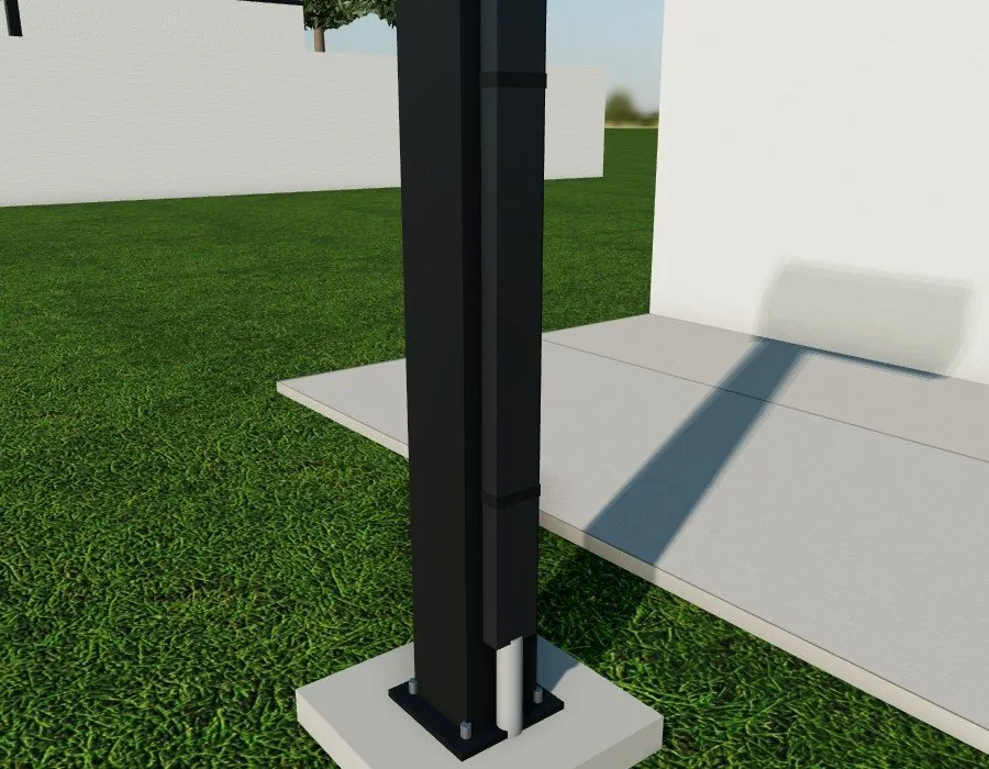 Capot cache-câbles en aluminium le long d'un poteau de pergola.
